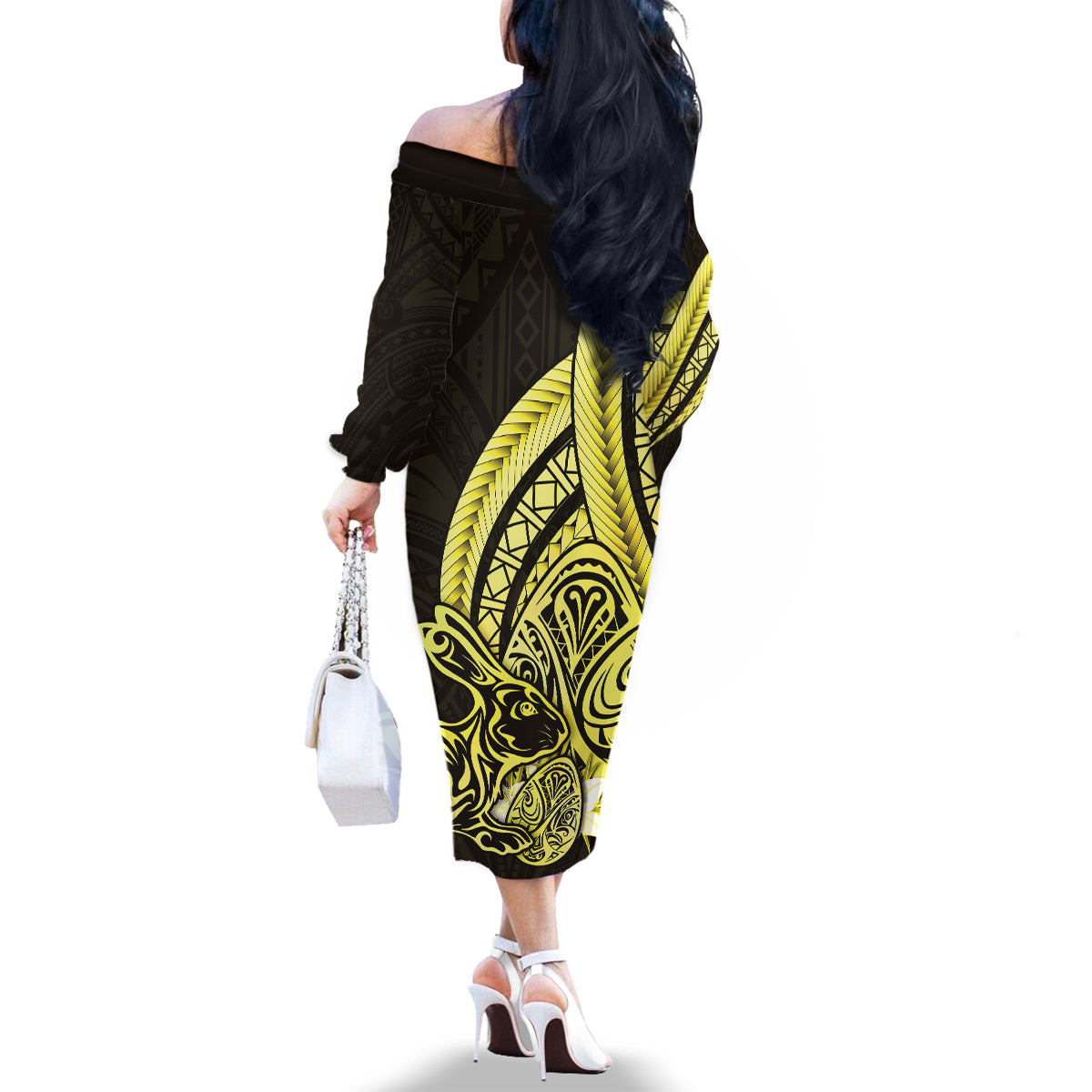 Yellow Polynesia Easter Day Family Matching Off The Shoulder Long Sleeve Dress and Hawaiian Shirt Eggs With Bunny Polynesian Pattern LT14 - Polynesian Pride