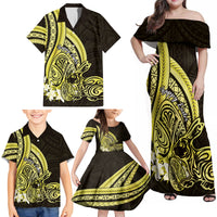 Yellow Polynesia Easter Day Family Matching Off Shoulder Maxi Dress and Hawaiian Shirt Eggs With Bunny Polynesian Pattern LT14 - Polynesian Pride