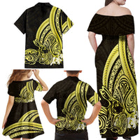 Yellow Polynesia Easter Day Family Matching Off Shoulder Maxi Dress and Hawaiian Shirt Eggs With Bunny Polynesian Pattern LT14 - Polynesian Pride