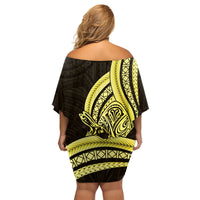 Yellow Polynesia Easter Day Family Matching Off Shoulder Short Dress and Hawaiian Shirt Eggs With Bunny Polynesian Pattern LT14 - Polynesian Pride