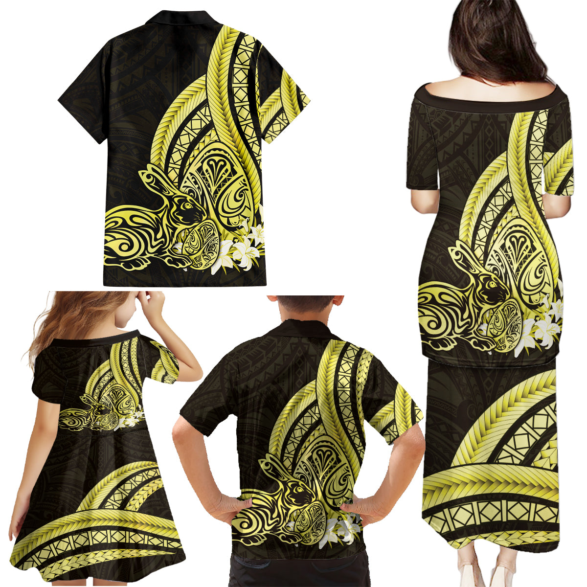 Yellow Polynesia Easter Day Family Matching Puletasi and Hawaiian Shirt Eggs With Bunny Polynesian Pattern LT14 - Polynesian Pride