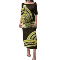 Yellow Polynesia Easter Day Family Matching Puletasi and Hawaiian Shirt Eggs With Bunny Polynesian Pattern LT14 Mom's Dress Yellow - Polynesian Pride