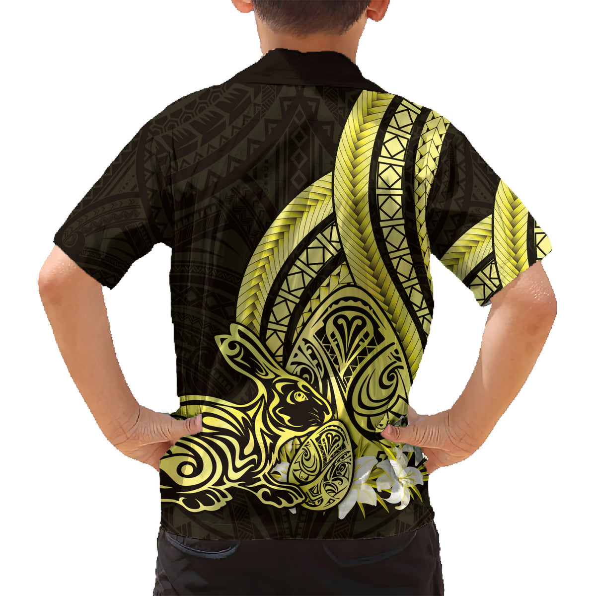 Yellow Polynesia Easter Day Family Matching Short Sleeve Bodycon Dress and Hawaiian Shirt Eggs With Bunny Polynesian Pattern LT14 - Polynesian Pride