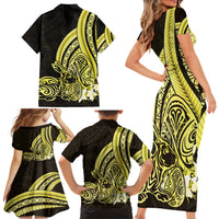 Yellow Polynesia Easter Day Family Matching Short Sleeve Bodycon Dress and Hawaiian Shirt Eggs With Bunny Polynesian Pattern LT14 - Polynesian Pride