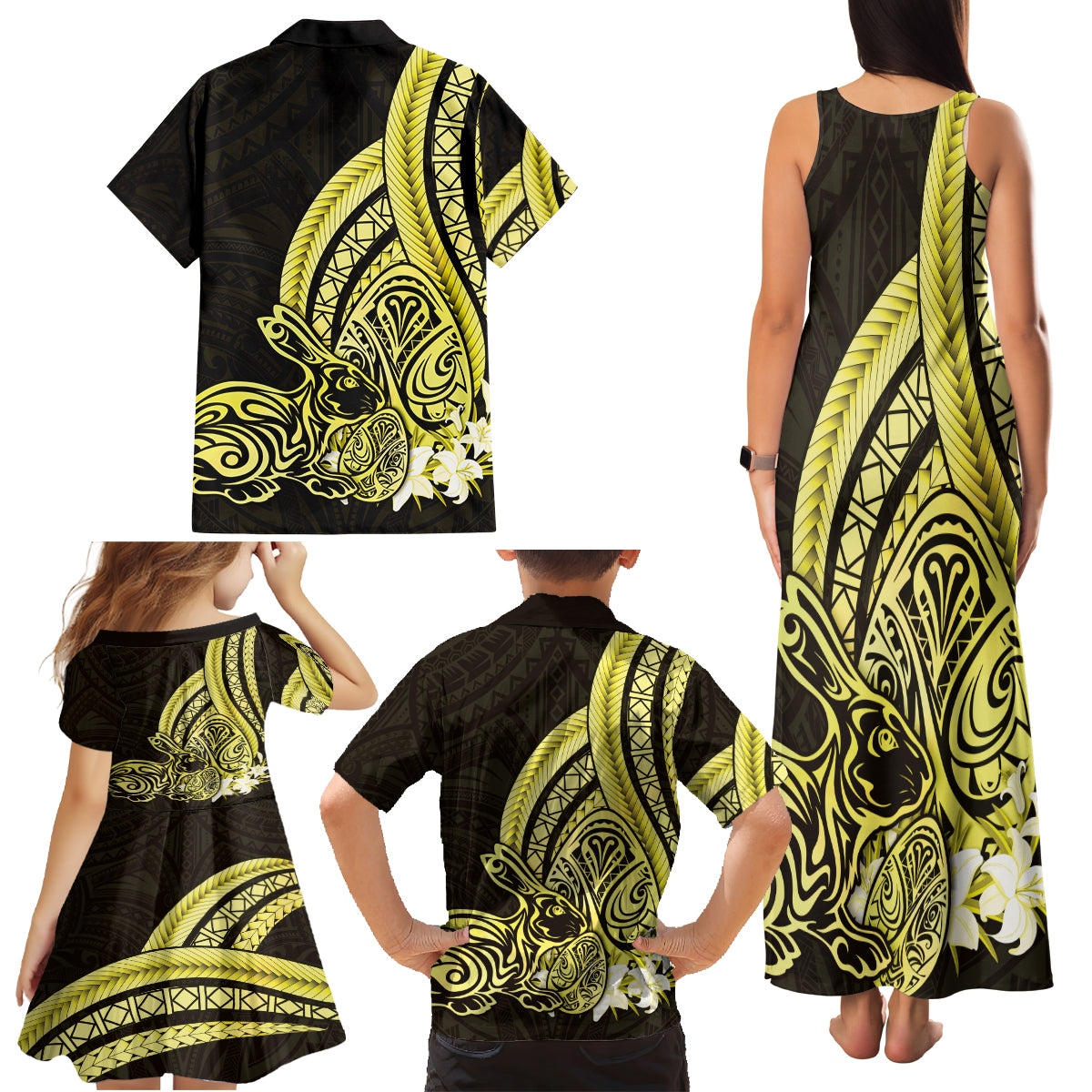 Yellow Polynesia Easter Day Family Matching Tank Maxi Dress and Hawaiian Shirt Eggs With Bunny Polynesian Pattern LT14 - Polynesian Pride