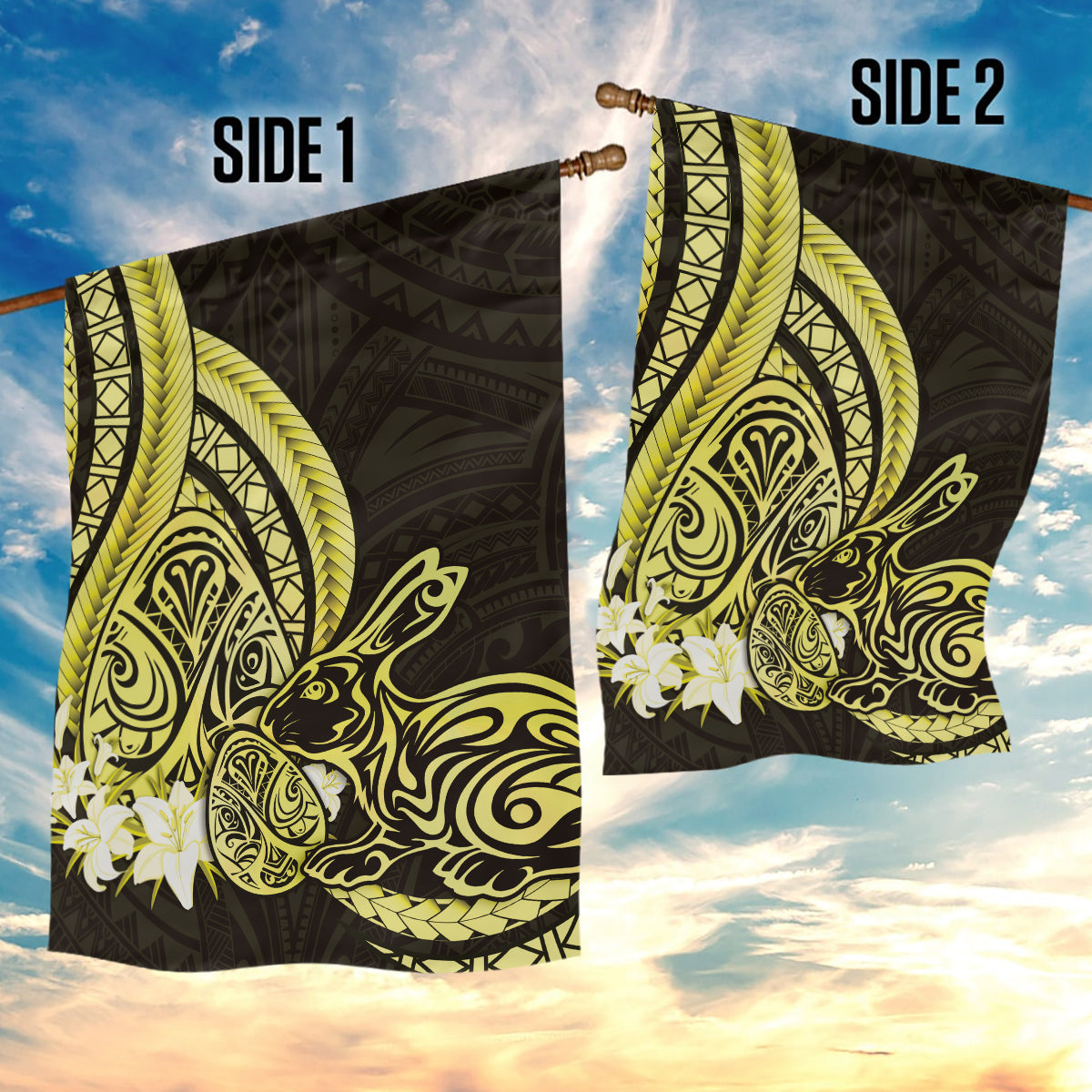Yellow Polynesia Easter Day Garden Flag Eggs With Bunny Polynesian Pattern LT14 - Polynesian Pride
