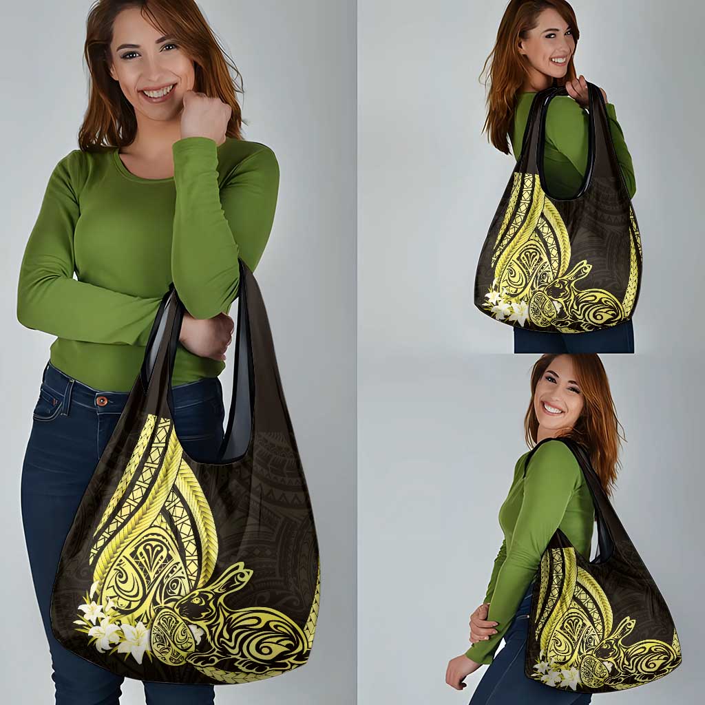 Yellow Polynesia Easter Day Grocery Bag Eggs With Bunny Polynesian Pattern LT14 - Polynesian Pride