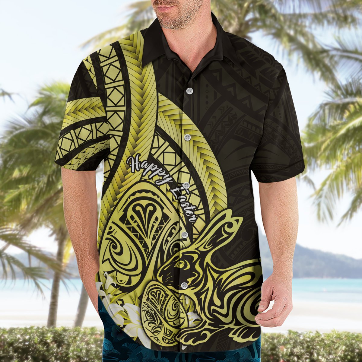Yellow Polynesia Easter Day Hawaiian Shirt Eggs With Bunny Polynesian Pattern LT14 - Polynesian Pride