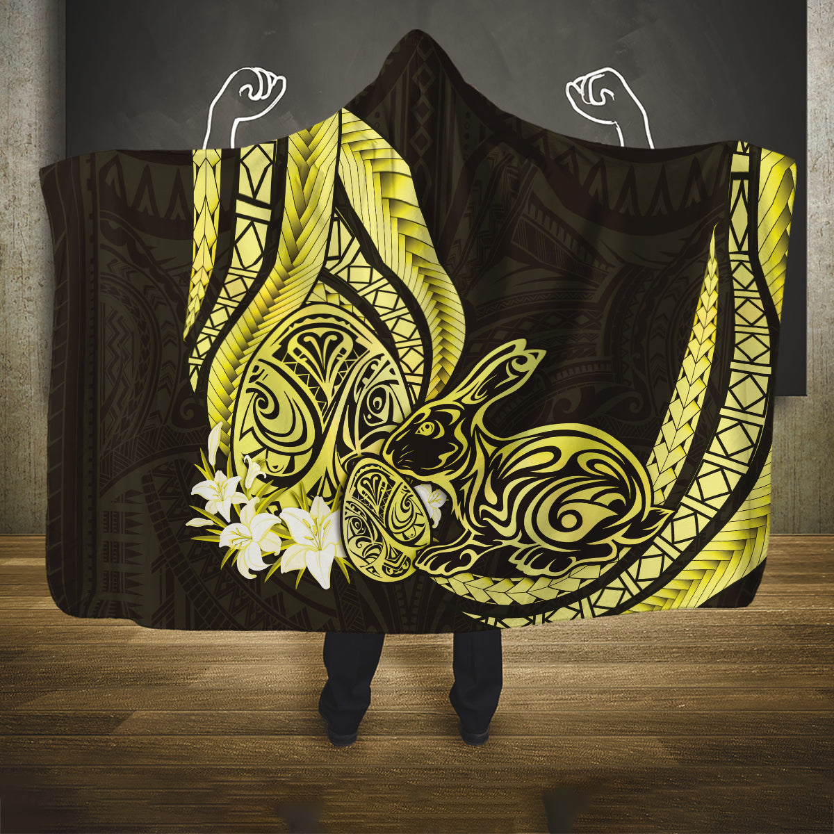 Yellow Polynesia Easter Day Hooded Blanket Eggs With Bunny Polynesian Pattern LT14 One Size Yellow - Polynesian Pride