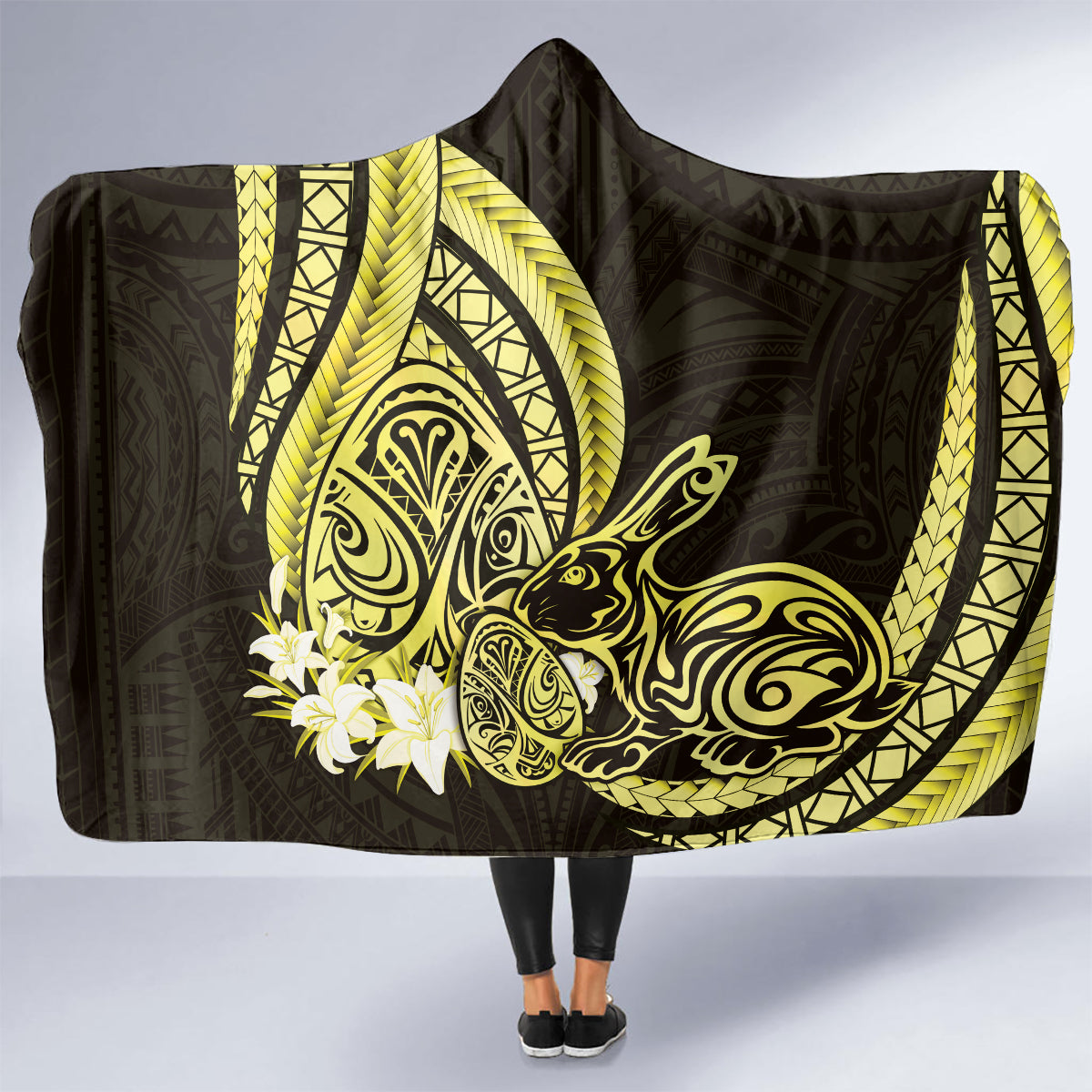 Yellow Polynesia Easter Day Hooded Blanket Eggs With Bunny Polynesian Pattern LT14 - Polynesian Pride