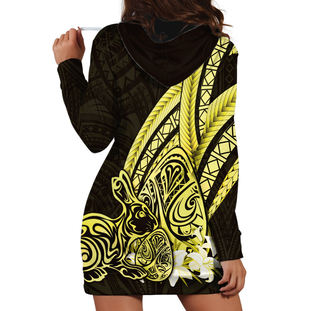Yellow Polynesia Easter Day Hoodie Dress Eggs With Bunny Polynesian Pattern LT14 - Polynesian Pride