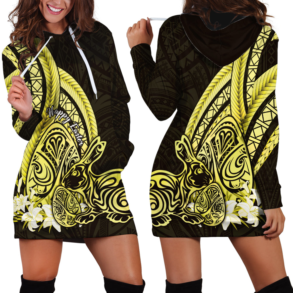 Yellow Polynesia Easter Day Hoodie Dress Eggs With Bunny Polynesian Pattern LT14 - Polynesian Pride