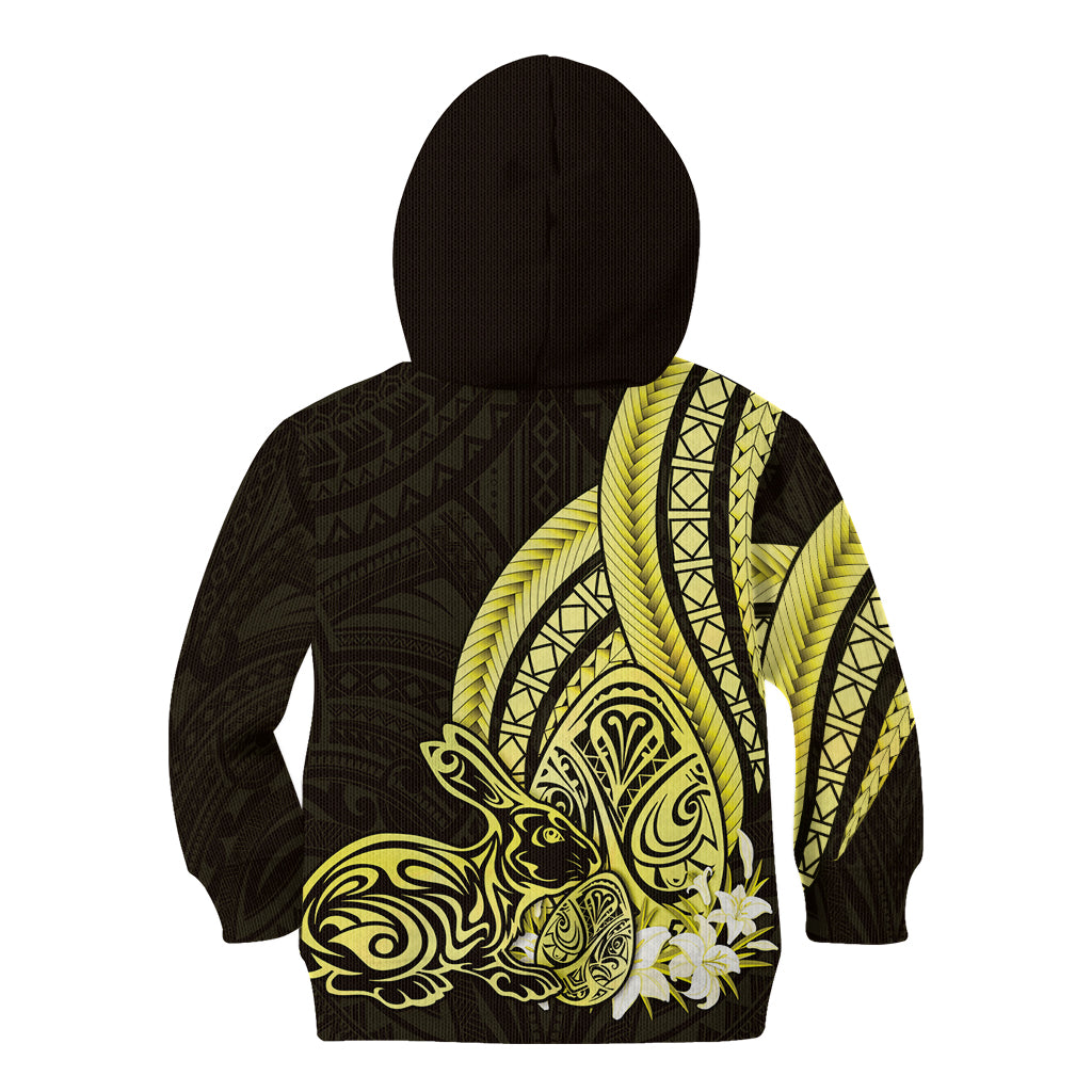 Yellow Polynesia Easter Day Kid Hoodie Eggs With Bunny Polynesian Pattern