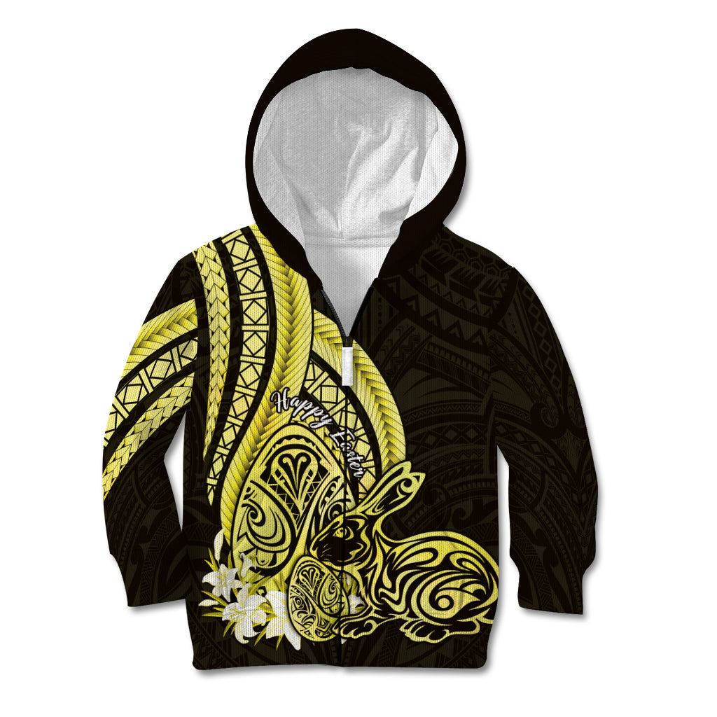 Yellow Polynesia Easter Day Kid Hoodie Eggs With Bunny Polynesian Pattern