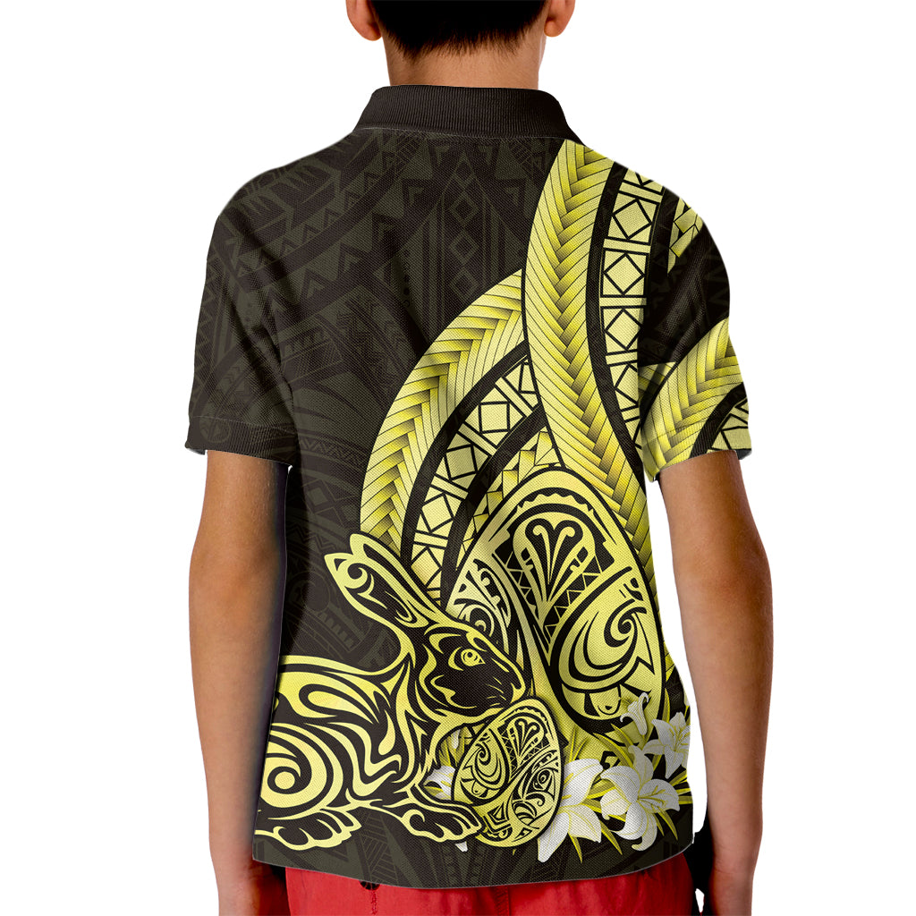 Yellow Polynesia Easter Day Kid Polo Shirt Eggs With Bunny Polynesian Pattern
