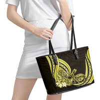 Yellow Polynesia Easter Day Leather Tote Bag Eggs With Bunny Polynesian Pattern LT14 - Polynesian Pride
