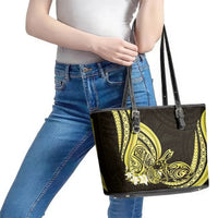 Yellow Polynesia Easter Day Leather Tote Bag Eggs With Bunny Polynesian Pattern LT14 - Polynesian Pride