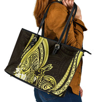 Yellow Polynesia Easter Day Leather Tote Bag Eggs With Bunny Polynesian Pattern LT14 - Polynesian Pride