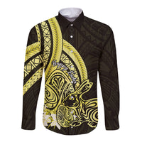 Yellow Polynesia Easter Day Long Sleeve Button Shirt Eggs With Bunny Polynesian Pattern