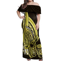 Yellow Polynesia Easter Day Off Shoulder Maxi Dress Eggs With Bunny Polynesian Pattern LT14 Women Yellow - Polynesian Pride