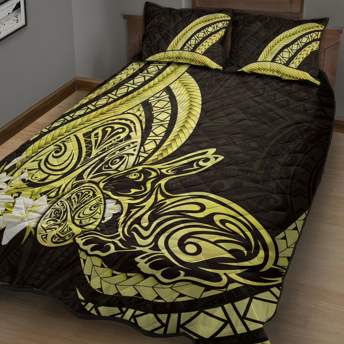 Yellow Polynesia Easter Day Quilt Bed Set Eggs With Bunny Polynesian Pattern LT14 - Polynesian Pride
