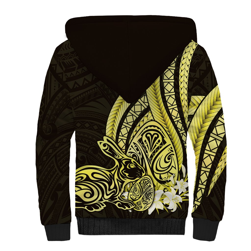Yellow Polynesia Easter Day Sherpa Hoodie Eggs With Bunny Polynesian Pattern LT14 - Polynesian Pride