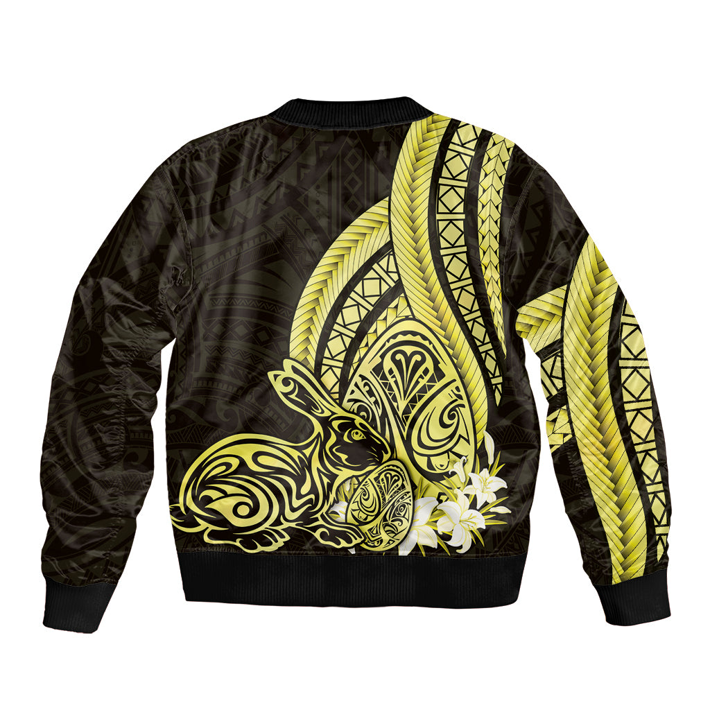 Yellow Polynesia Easter Day Sleeve Zip Bomber Jacket Eggs With Bunny Polynesian Pattern LT14 - Polynesian Pride