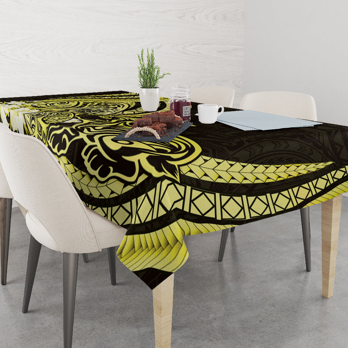 Yellow Polynesia Easter Day Tablecloth Eggs With Bunny Polynesian Pattern LT14 - Polynesian Pride