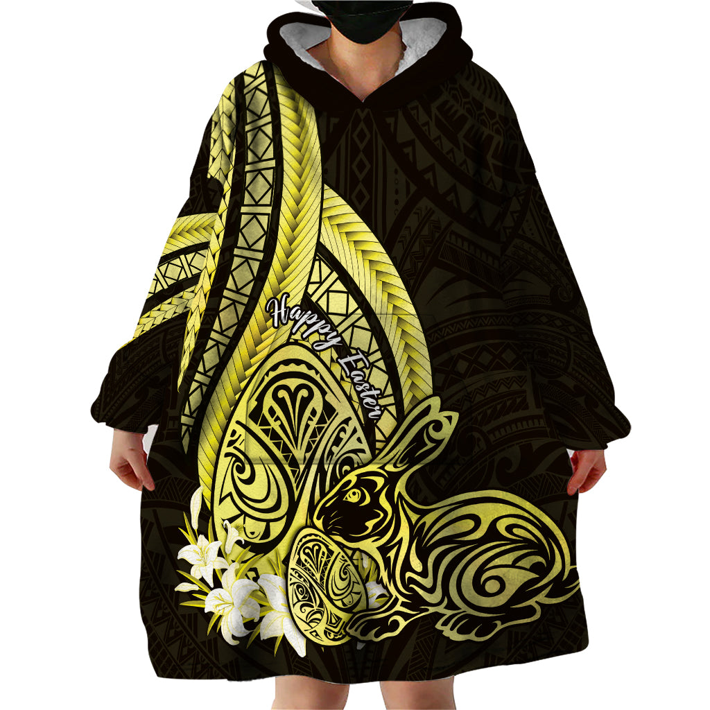 Yellow Polynesia Easter Day Wearable Blanket Hoodie Eggs With Bunny Polynesian Pattern LT14 - Polynesian Pride
