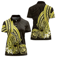 Yellow Polynesia Easter Day Women Polo Shirt Eggs With Bunny Polynesian Pattern
