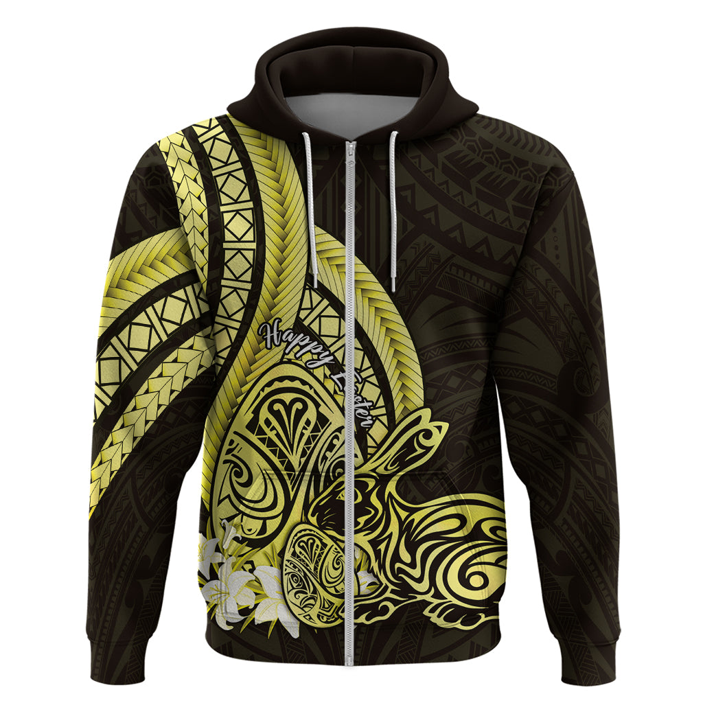 Yellow Polynesia Easter Day Zip Hoodie Eggs With Bunny Polynesian Pattern