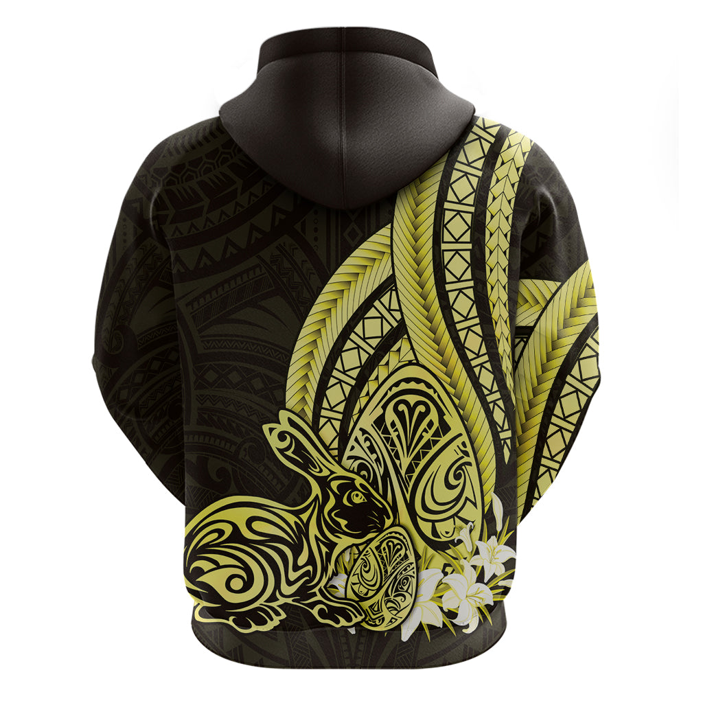 Yellow Polynesia Easter Day Zip Hoodie Eggs With Bunny Polynesian Pattern