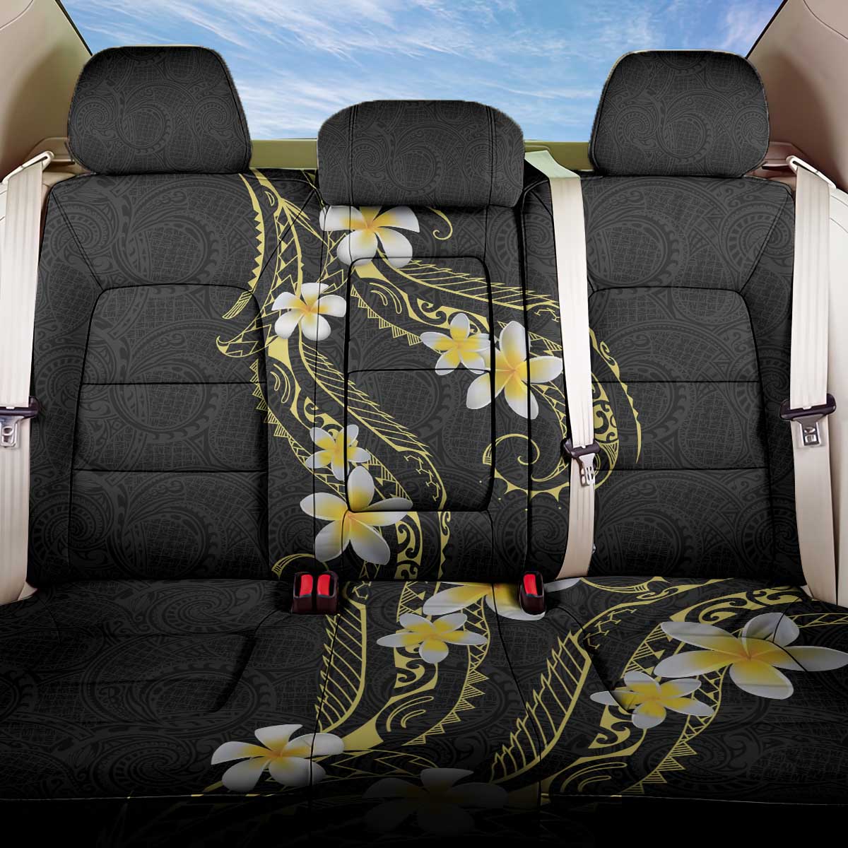 Polynesia Tattoo With Plumeria Back Car Seat Cover Elegant Vibes LT14 One Size Black - Polynesian Pride