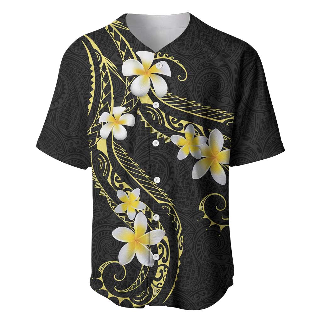 Polynesia Tattoo With Plumeria Baseball Jersey Elegant Vibes LT14 Black - Polynesian Pride