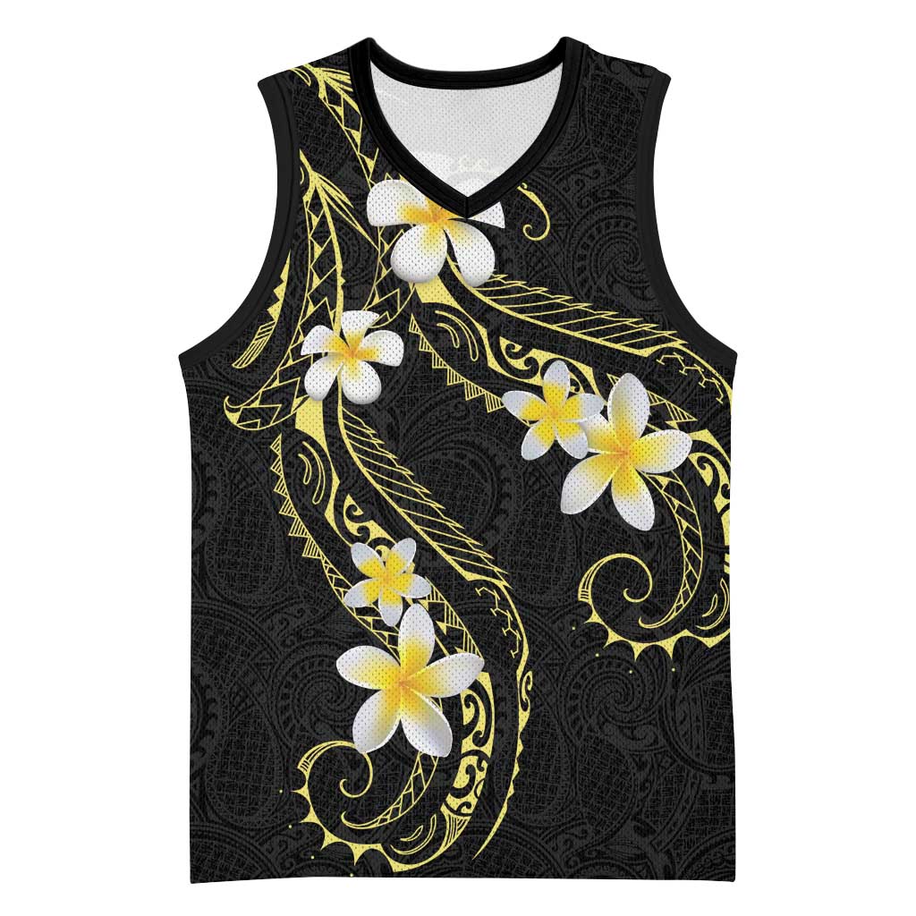 Polynesia Tattoo With Plumeria Basketball Jersey Elegant Vibes LT14 Unisex Black - Polynesian Pride
