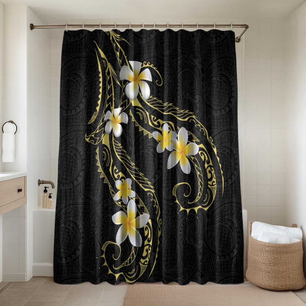Polynesia Tattoo With Plumeria Bathroom Set Elegant Vibes LT14 Shower Curtain Only Black - Polynesian Pride