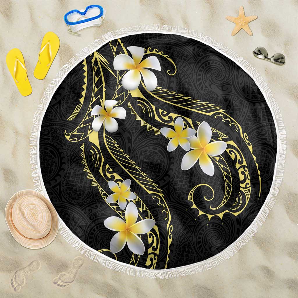 Polynesia Tattoo With Plumeria Beach Blanket Elegant Vibes LT14 One Size 150cm Black - Polynesian Pride