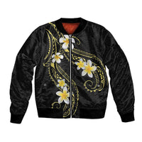 Polynesia Tattoo With Plumeria Bomber Jacket Elegant Vibes LT14 Unisex Black - Polynesian Pride