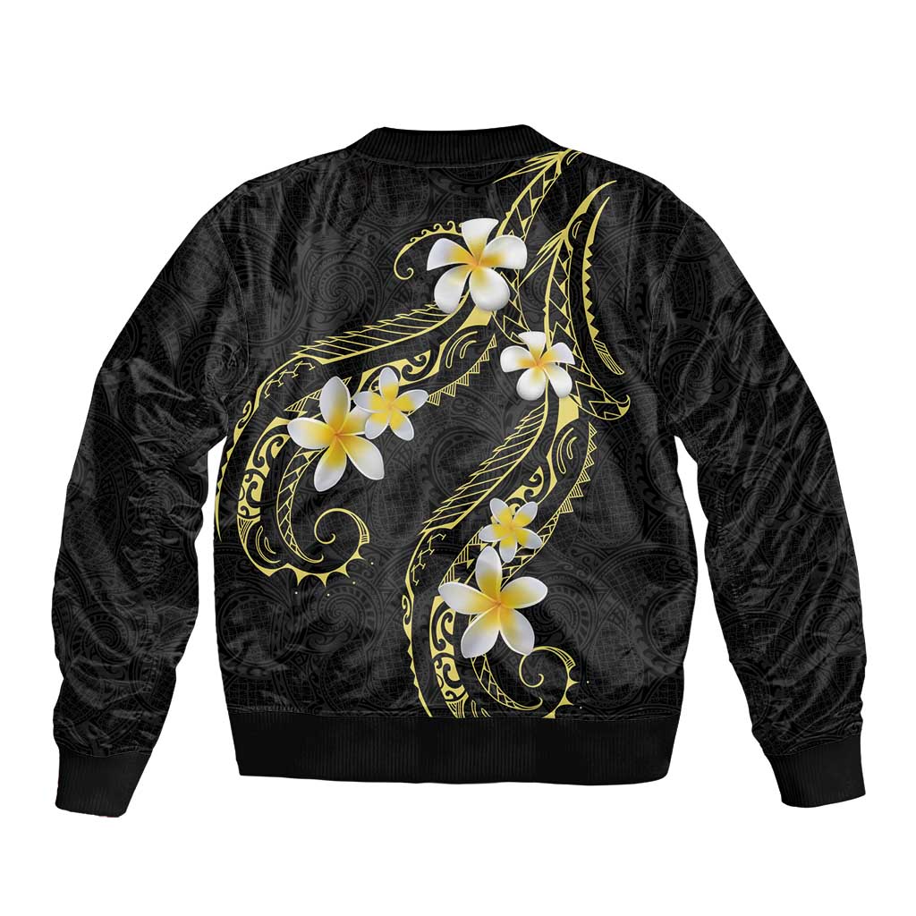 Polynesia Tattoo With Plumeria Bomber Jacket Elegant Vibes LT14 - Polynesian Pride