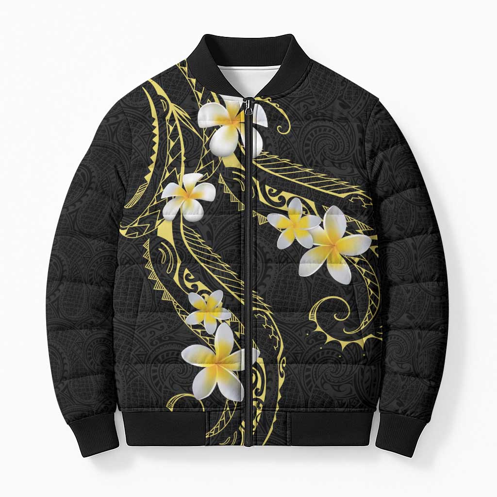 Polynesia Tattoo With Plumeria Bomber Puffer Jacket Elegant Vibes LT14 Unisex Black - Polynesian Pride