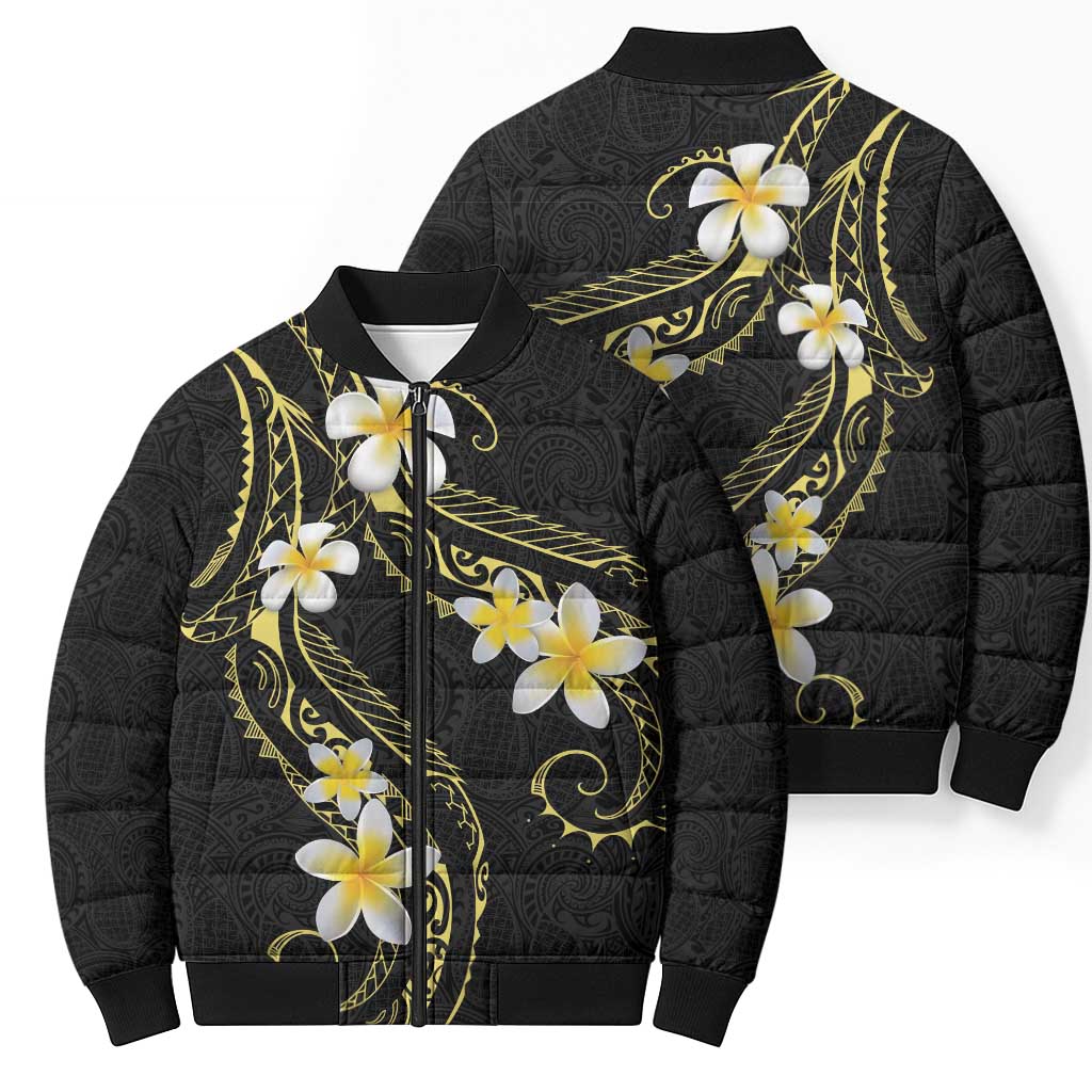 Polynesia Tattoo With Plumeria Bomber Puffer Jacket Elegant Vibes LT14 - Polynesian Pride