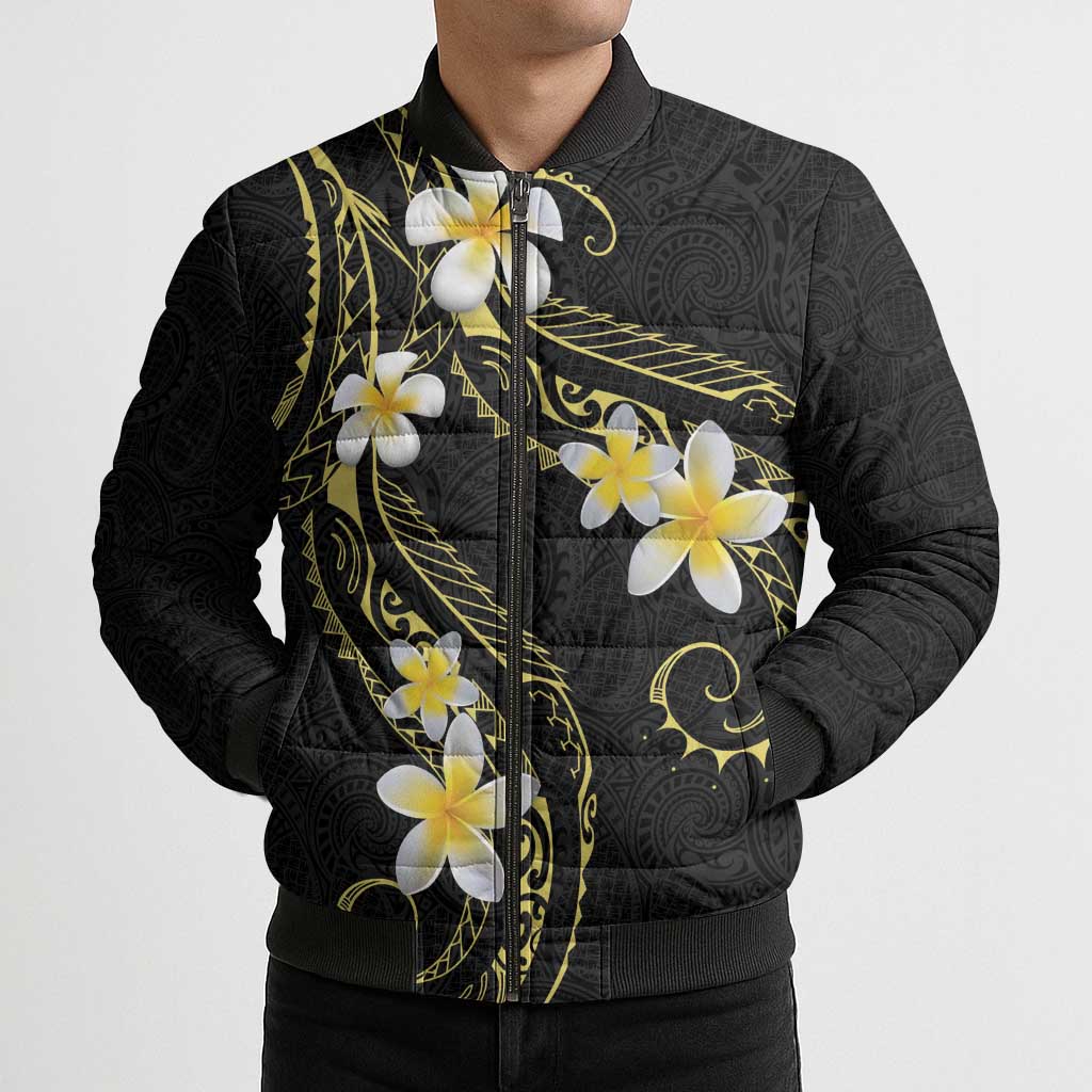 Polynesia Tattoo With Plumeria Bomber Puffer Jacket Elegant Vibes LT14 - Polynesian Pride