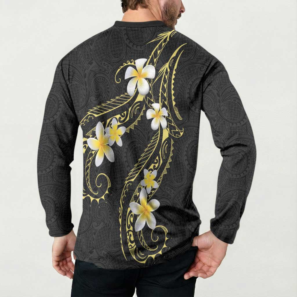 Polynesia Tattoo With Plumeria Button Sweatshirt Elegant Vibes LT14 - Polynesian Pride