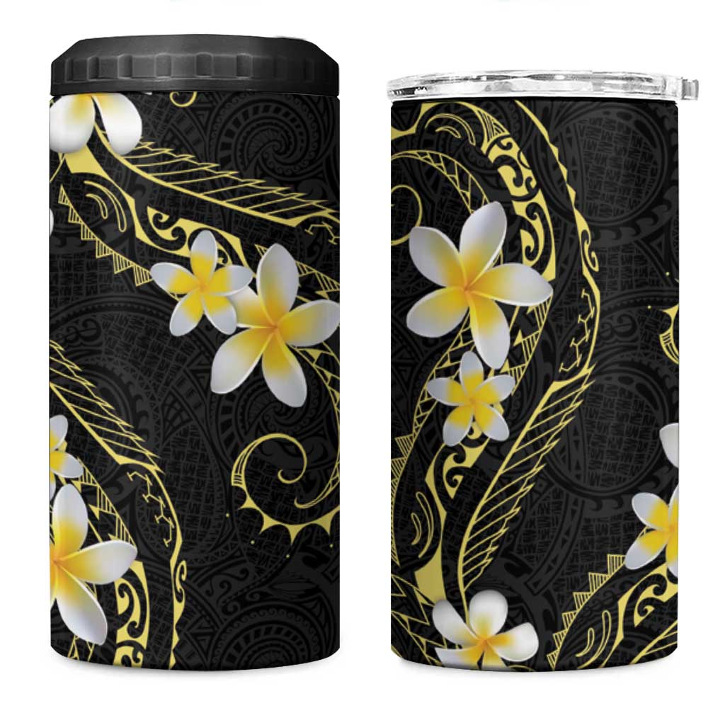 Polynesia Tattoo With Plumeria 4 in 1 Can Cooler Tumbler Elegant Vibes LT14 One Size: 16 oz Black - Polynesian Pride
