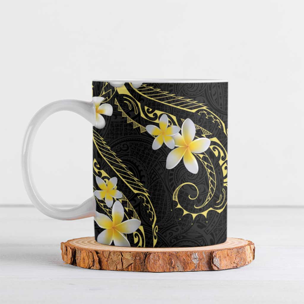 Polynesia Tattoo With Plumeria Ceramic Mug Elegant Vibes LT14 Black - Polynesian Pride