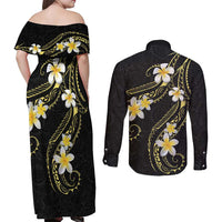 Polynesia Tattoo With Plumeria Couples Matching Off Shoulder Maxi Dress and Long Sleeve Button Shirt Elegant Vibes LT14 - Polynesian Pride