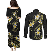 Polynesia Tattoo With Plumeria Couples Matching Puletasi and Long Sleeve Button Shirt Elegant Vibes LT14 - Polynesian Pride