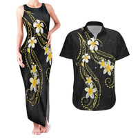 Polynesia Tattoo With Plumeria Couples Matching Tank Maxi Dress and Hawaiian Shirt Elegant Vibes LT14 Black - Polynesian Pride