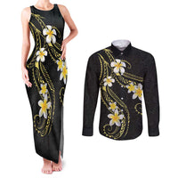 Polynesia Tattoo With Plumeria Couples Matching Tank Maxi Dress and Long Sleeve Button Shirt Elegant Vibes LT14 Black - Polynesian Pride