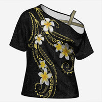 Polynesia Tattoo With Plumeria Cross Shoulder Shirt Elegant Vibes LT14 Female Black - Polynesian Pride